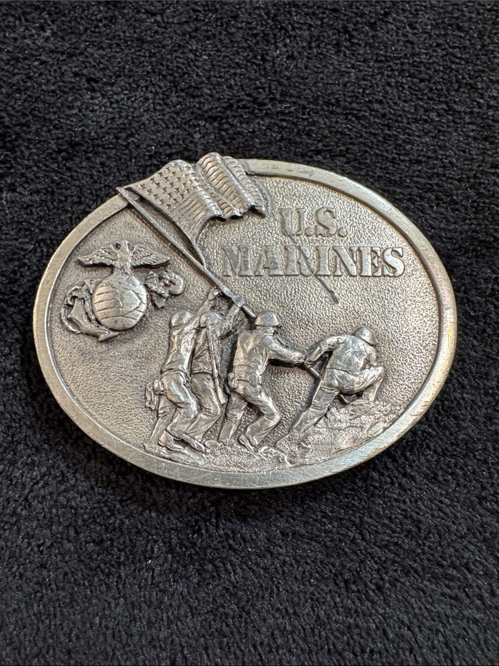 Vintage 1982 U.S. Marines Pewter Military Belt Buckle - Silver Tone